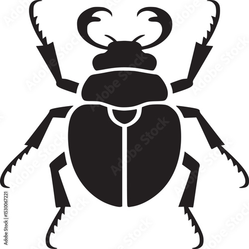 Isolated black stag beetle illustration with detailed legs and large mandibles on white background