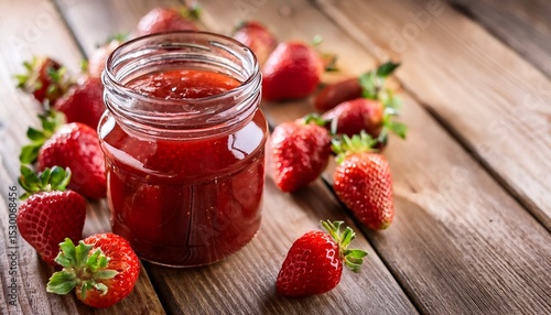 Wallpaper Mural strawberry jam in jar with fresh strawberries on rustic wooden table evoking sense of warmth and nostalgia perfect for breakfast or dessert Torontodigital.ca