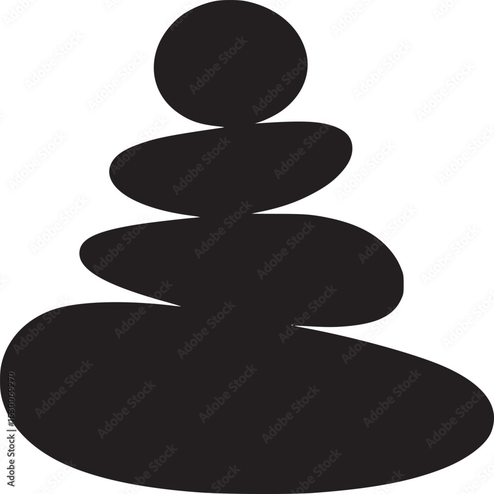 A black silhouette of stacked stones in balance on a white background in a minimalist style art A black silhouette of stacked stones in balance on a white background in a minimalist style art