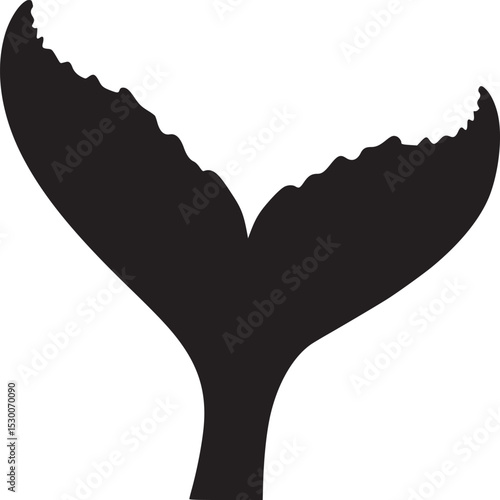 Silhouette of a whale tail with jagged edges isolated on a white background in a vector style