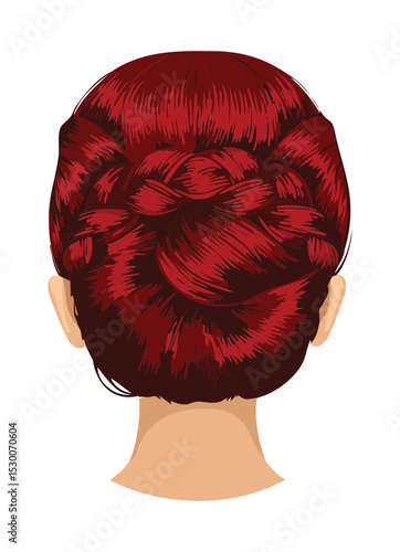  Elegant Red Intricate Updo Hairstyle Illustration