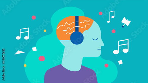 An individual with traumatic brain injury using music to help them remember important information such as appointments or tasks they need to complete.. Vector illustration