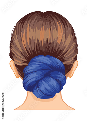 Brown Hair Bun with Blue Tie