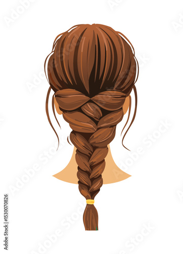 Brown Double Braids Hairstyle Illustration