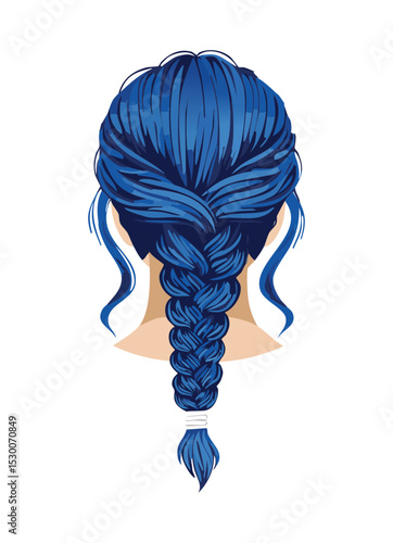 Blue Braided Ponytail Hairstyle Illustration