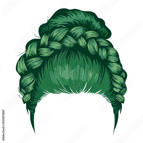 Green Braided Updo Hairstyle Illustration