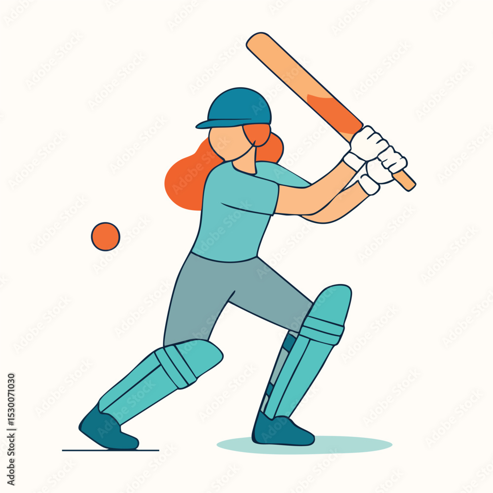 Obraz premium Flat Style Female Cricket Player Hitting Ball with Bat Illustration