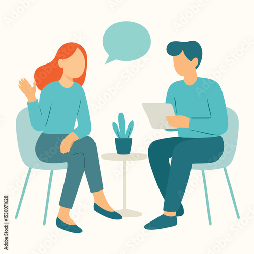 Flat Illustration Client Meeting and Professional Consultation with Speech Bubble