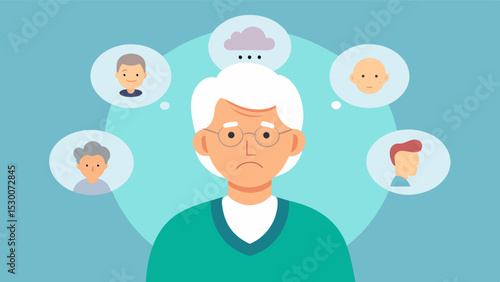 As the session progressed the elderly individual shared their fears of being a burden on their family and the frustration of forgetting simple daily tasks. The psychologist helped. Vector illustration