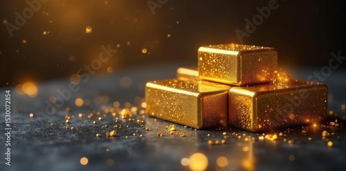 Soft light illuminates gold-threaded luxury parcels , wrap, celebration, holiday
