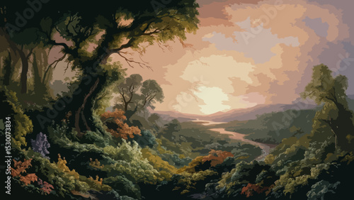 Sunset over the forest