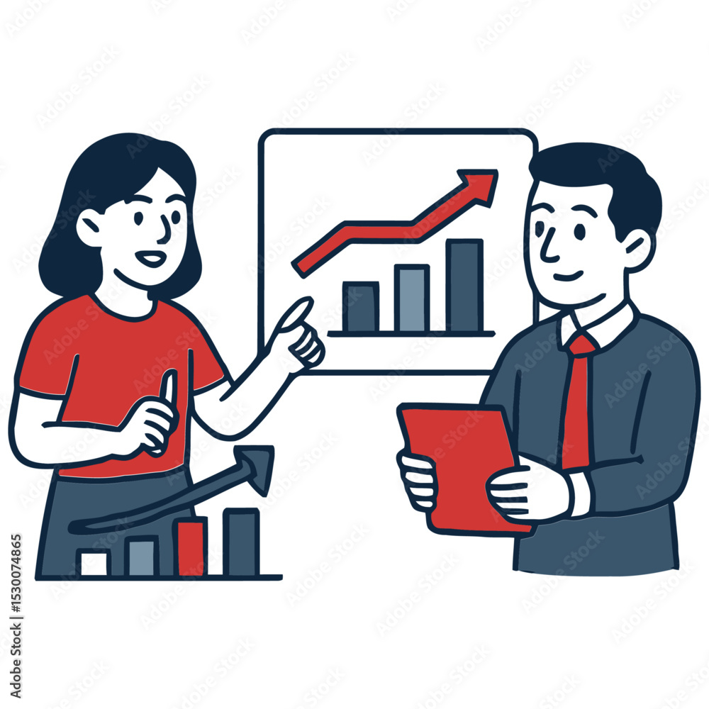 Businesswoman Presenting Upward Trend Data to Colleague Businesswoman Presenting Upward Trend Data to Colleague
