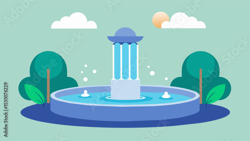 A water feature with gentle fountains and flowing streams providing a calming and visual experience for an elderly person to enjoy.. Vector illustration