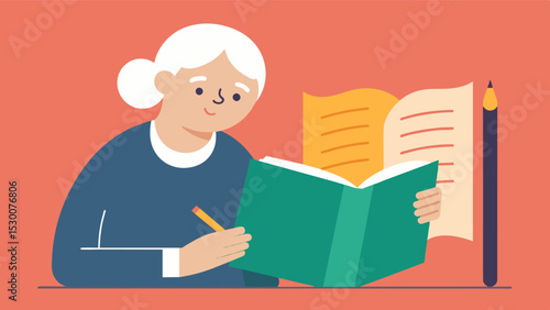 An illustration of an elderly persons journal open to reveal a poem they have written. This portrays the creative outlet that journaling provides allowing for selfexpression and. Vector illustration