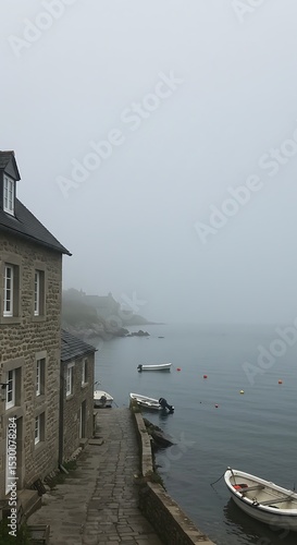 Coastal Village in Manha of Dense Fog