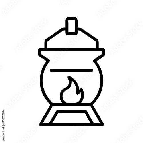Line art of a traditional foundry furnace with flame design  