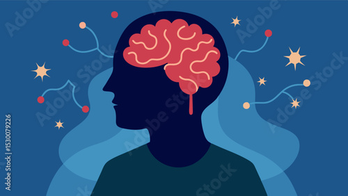 An illustration of brain neurons in a person with depression comparing it to a healthy brain. The image shows reduced connections and activity in key brain areas related to mood. Vector illustration