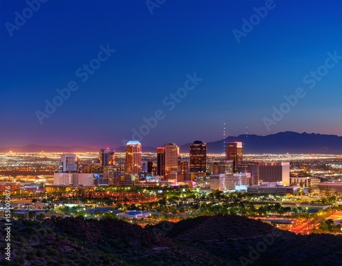 vibrant night skyline of downtown phoenix arizona with bright lights and urban landscape views