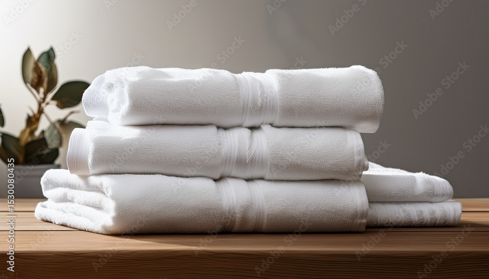 photo of a pile of plain white towels on a minimalist wooden table with a white background ai generated images photo of a pile of plain white towels on a minimalist wooden table with a white background ai generated images