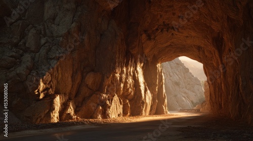 Wallpaper Mural Golden Hour Tunnel: A Journey Through Rock and Light Torontodigital.ca