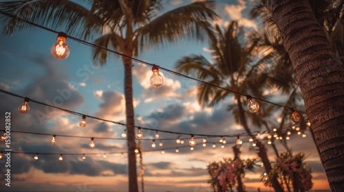 Sunset Paradise: Tropical Evening with String Lights