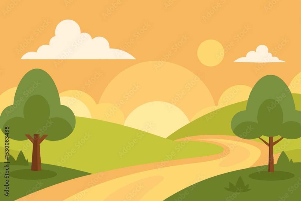 Fototapeta premium Peaceful Parkland Animation Cartoon Video Background with Gentle Slopes Vector