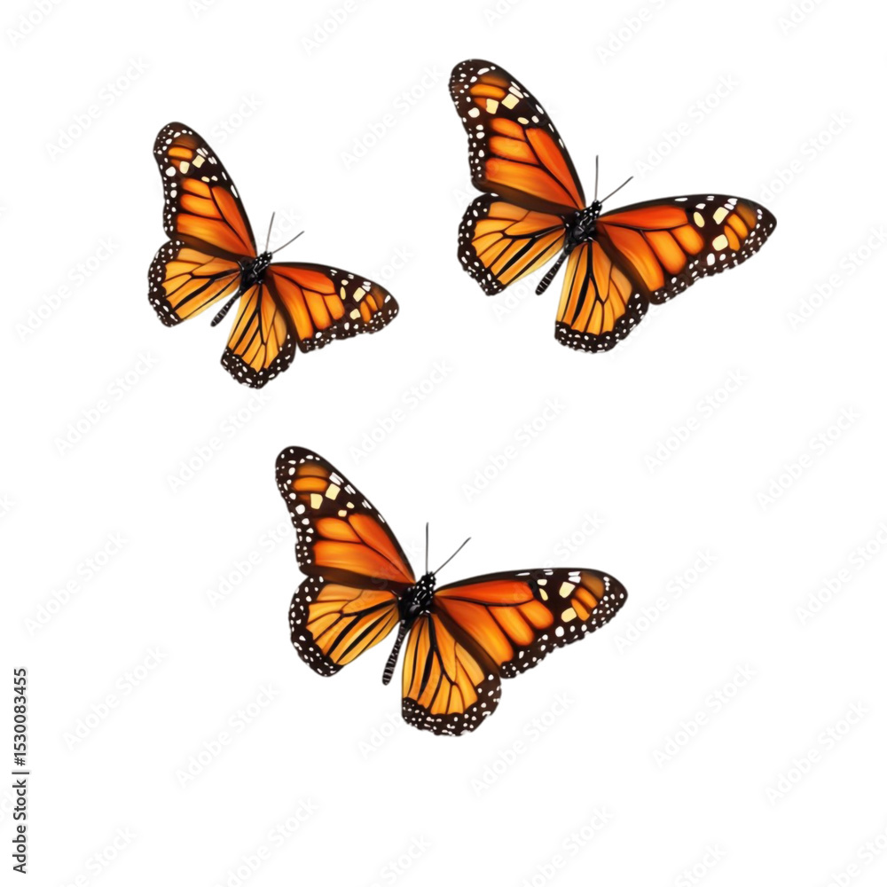 Naklejka premium Three Monarch Butterflies on Abstract Striped Background