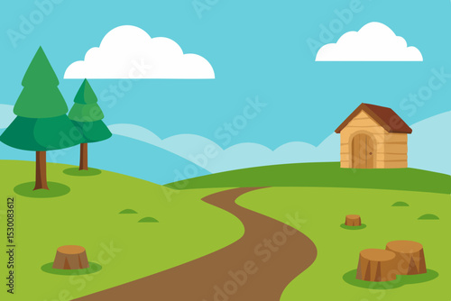 Peaceful Rural Scene Animation Video Background with House Vector