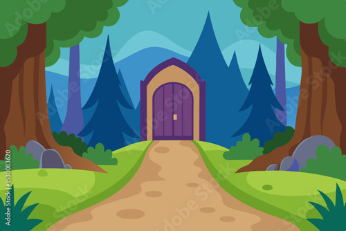 Enchanting Forest Entrance Animation Video Background with Dirt Path Vector