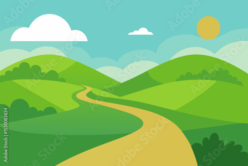 Charming Path Animation Video Background Through Green Hills Vector