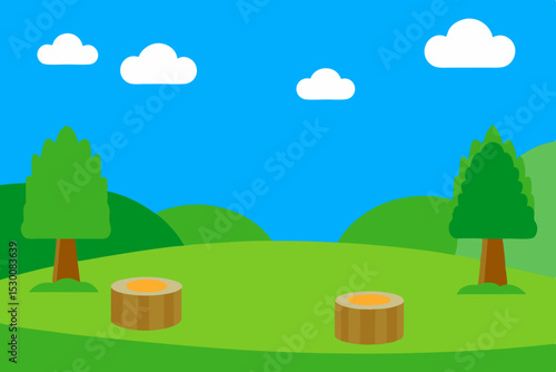 Scenic Green Landscape Animation Video Background with Tree Stumps Vector