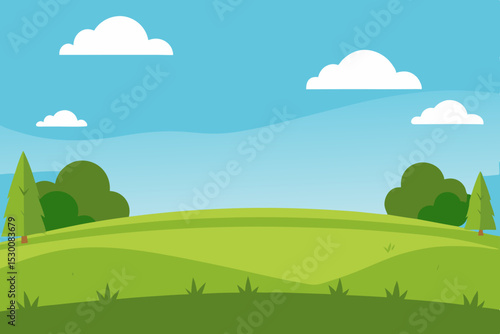Vast Grassy Plain Animation Video Background with Distant Horizon Vector