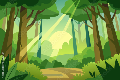 Enchanting Forest Animation Video Background with Sunbeams Vector