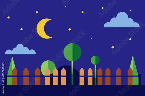Enchanting Storybook Park Animation Cartoon Video Background with Night Sky Vector