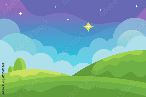 Enchanting Magical Nature Animation Cartoon Video Background with Sky Vector
