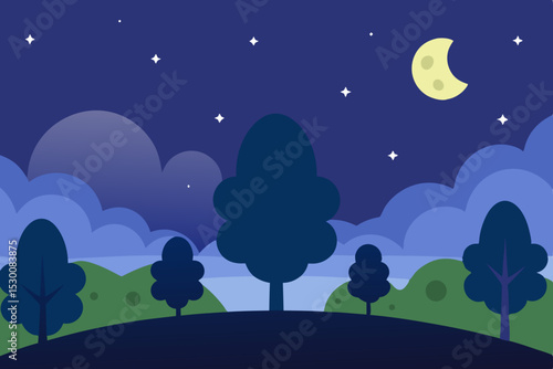 Tranquil Cartoon Clearing Animation Video Background with Stars Vector