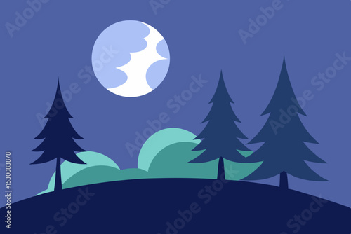 Charming Storybook Forest Edge Animation Video Background with Moon Vector