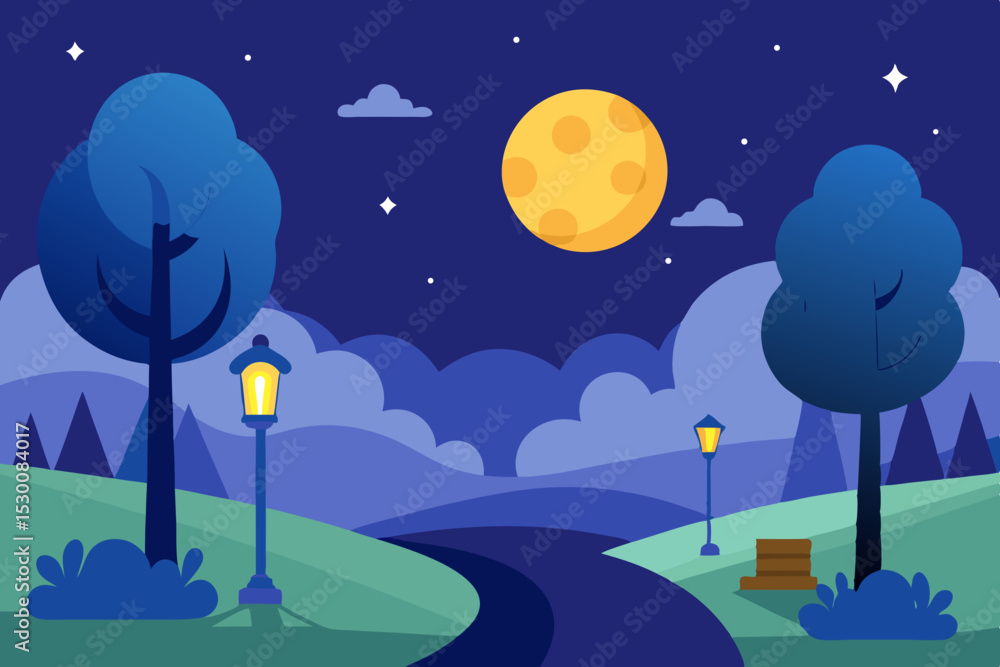 Fototapeta premium Magical Storybook Park Animation Cartoon Video Background with Trees Vector
