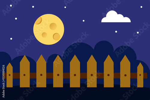 Tranquil Cartoon Night Clearing Animation Video Background with Fence Vector