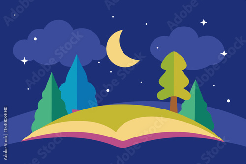 Enchanting Storybook Landscape Animation Video Background with Stars Vector