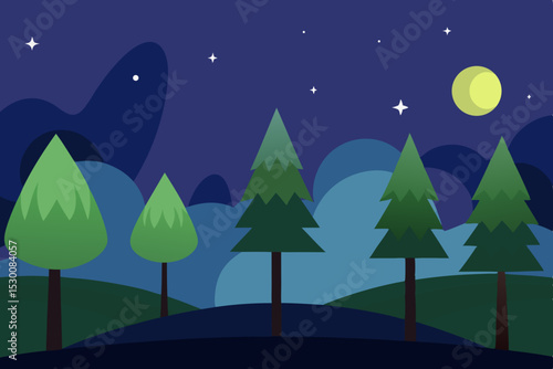 Enchanting Cartoon Forest Edge Animation Video Background with Moonlight Vector