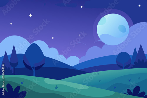 Enchanting Moonlight Meadow Animation Cartoon Video Background Scene Vector