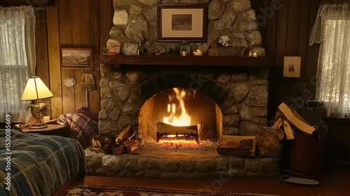 Cozy Cabin Fireplace Night