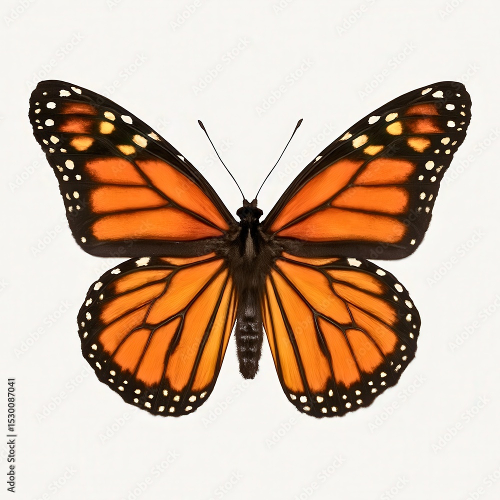 Fototapeta premium Realistic Monarch Butterfly with Open Wings on White Background