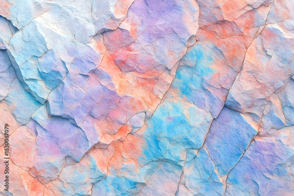 Fototapeta premium Chiseled rock textured background in pastel pink, orange and blue colors