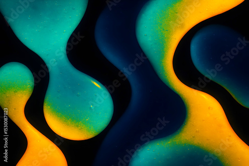 Vibrant lava lamp flowing liquid background with bright turquoise, yellow, and navy blue colors