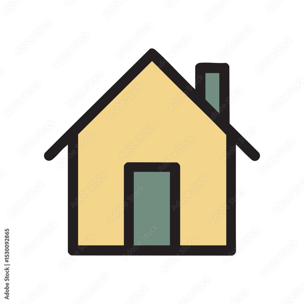 House Icon Graphic: Simple yellow house icon graphic with black border, a universal symbol of home and security, perfect for websites, apps, and presentations. House Icon Graphic: Simple yellow house icon graphic with black border, a universal symbol of home and security, perfect for websites, apps, and presentations.