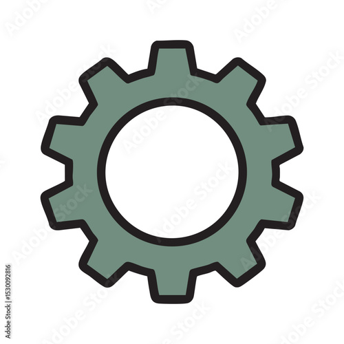 Mechanical Precision: A simple and sleek gear symbol, rendered in a vibrant, flat design style, symbolizes industry and technology, capturing the essence of mechanical precision and engineering. 