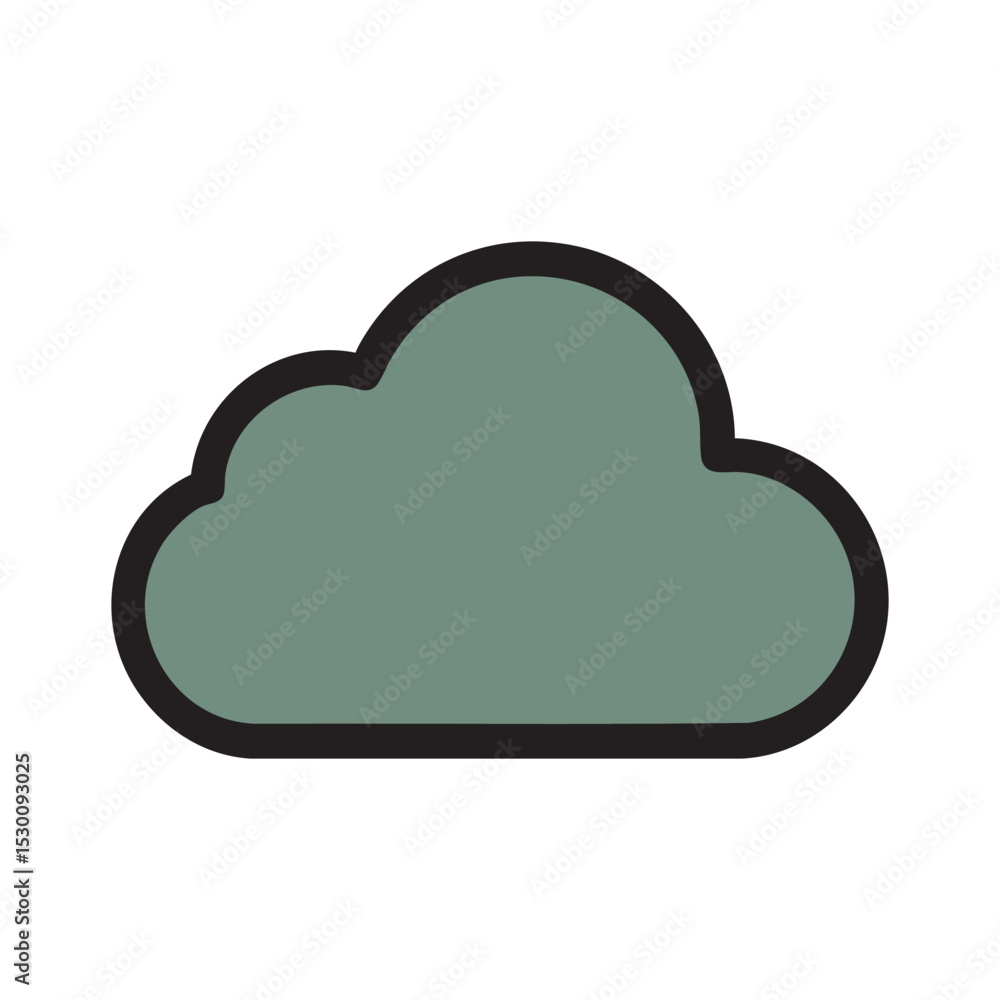 Cloud Icon: A simple, yet evocative illustration of a single cloud, rendered in calming sage green hues with a bold black outline. Perfect for weather apps, presentations. Cloud Icon: A simple, yet evocative illustration of a single cloud, rendered in calming sage green hues with a bold black outline. Perfect for weather apps, presentations.