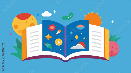 Tactile Book A childrens book with different textures incorporated into the pages promoting interactive learning and sensory stimulation.. Vector illustration